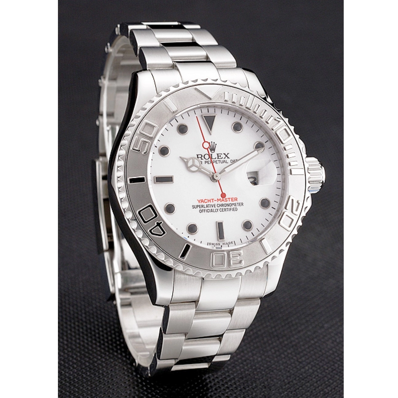 Aaa replica watch Yacht-Master Bracelet Case Stainless Steel White And Rolex Dial 0602